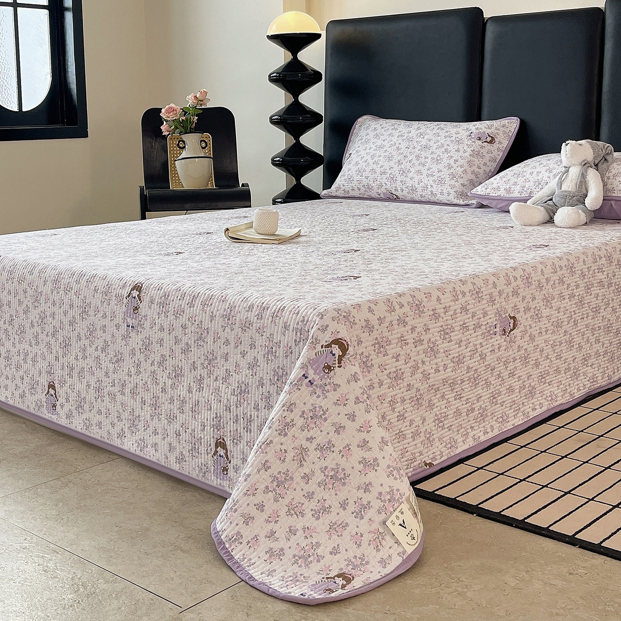 91家纺网 家纺一手货源 找家纺 金丝兔 2026新款复古碎花亲肤水洗棉单床盖仿棉夹棉床盖床盖三件套 童话