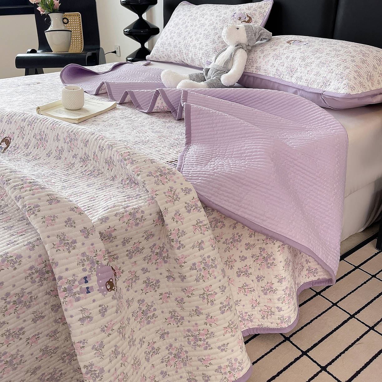 91家纺网 家纺一手货源 找家纺 金丝兔 2026新款复古碎花亲肤水洗棉单床盖仿棉夹棉床盖床盖三件套 童话