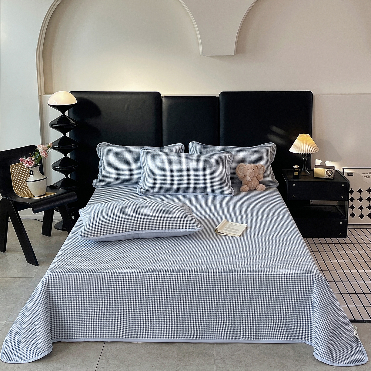 金丝兔 2026新款复古碎花亲肤水洗棉单床盖仿棉夹棉床盖床盖三件套 小灰格