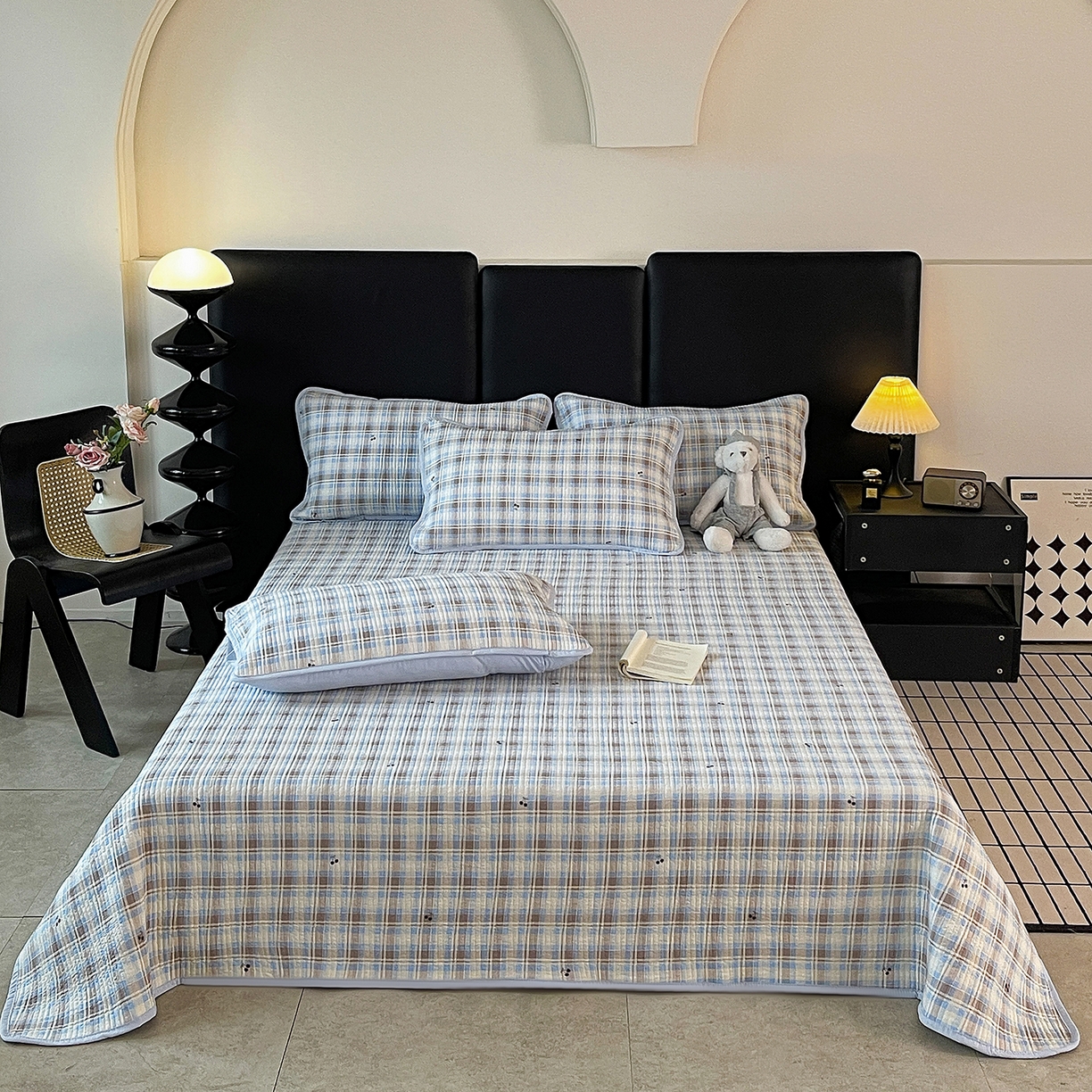 金丝兔 2026新款复古碎花亲肤水洗棉单床盖仿棉夹棉床盖床盖三件套 樱桃小格