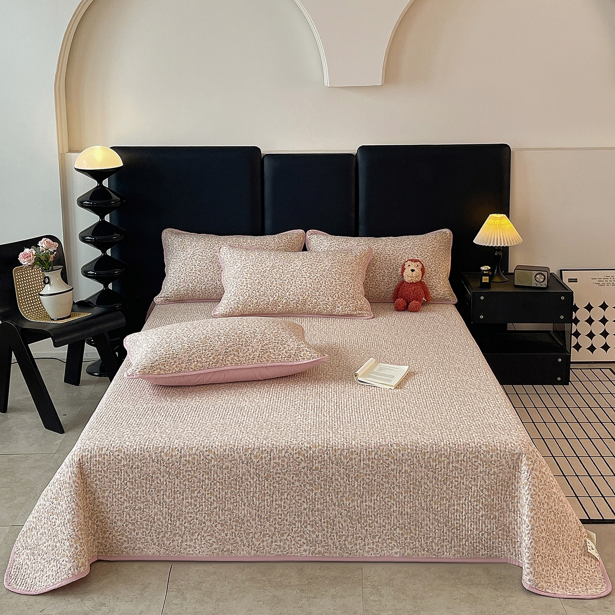 金丝兔 2026新款复古碎花亲肤水洗棉单床盖仿棉夹棉床盖床盖三件套 植音