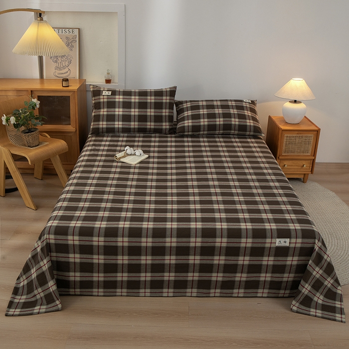 91家纺网 家纺一手货源 找家纺 21度C 2026新款A类全棉水洗棉母婴级床单 栗咖格