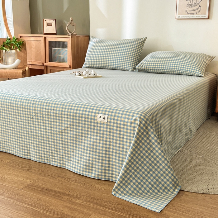 91家纺网 家纺一手货源 找家纺 21度C 2026新款A类全棉水洗棉母婴级床单 琉璃格