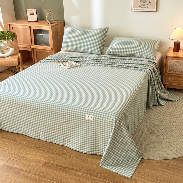 91家纺网 家纺一手货源 找家纺 21度C 2026新款A类全棉水洗棉母婴级床单 琉璃格