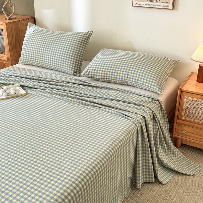 91家纺网 家纺一手货源 找家纺 21度C 2026新款A类全棉水洗棉母婴级床单 琉璃格