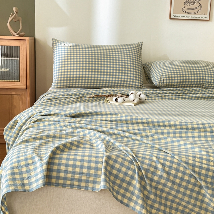 91家纺网 家纺一手货源 找家纺 21度C 2026新款A类全棉水洗棉母婴级床单 琉璃格