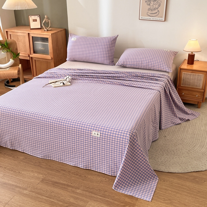 91家纺网 家纺一手货源 找家纺 21度C 2026新款A类全棉水洗棉母婴级床单 梦幻紫