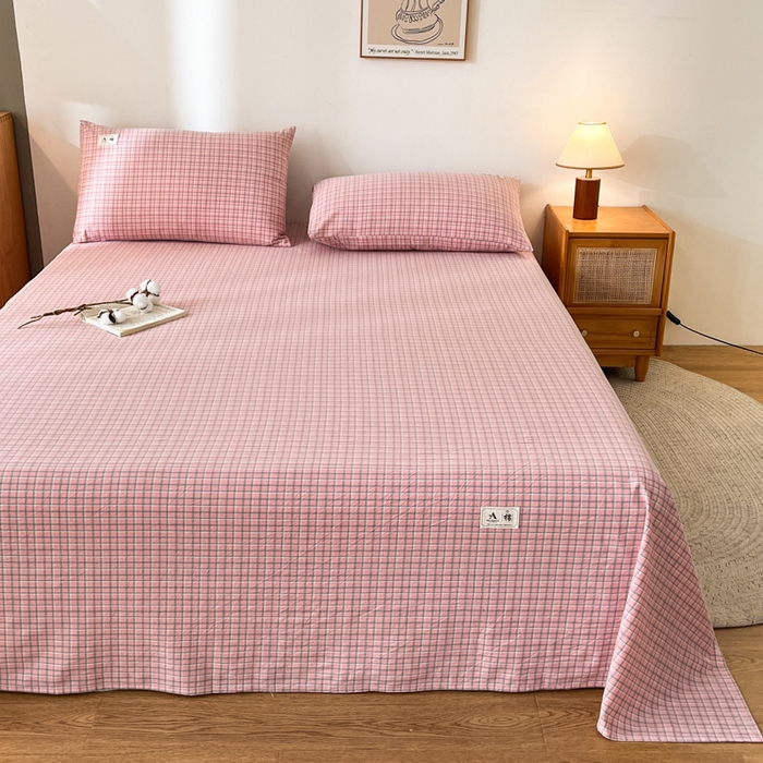 91家纺网 家纺一手货源 找家纺 21度C 2026新款A类全棉水洗棉母婴级床单 米娜粉