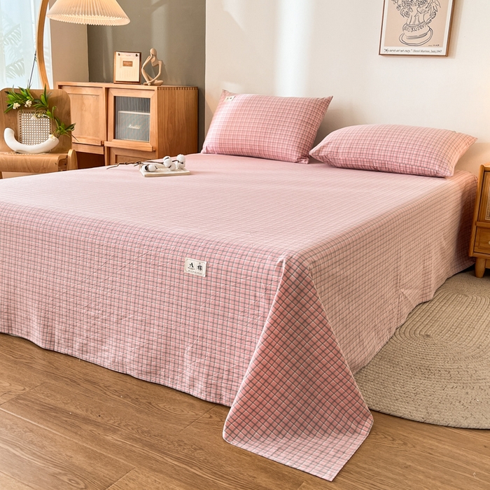 91家纺网 家纺一手货源 找家纺 21度C 2026新款A类全棉水洗棉母婴级床单 米娜粉