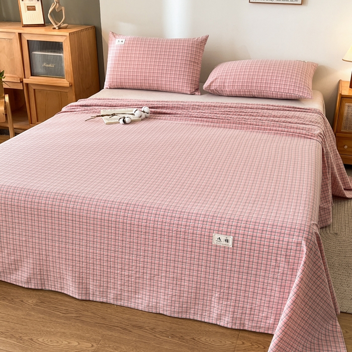 91家纺网 家纺一手货源 找家纺 21度C 2026新款A类全棉水洗棉母婴级床单 米娜粉