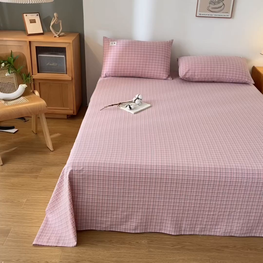 91家纺网 家纺一手货源 找家纺 21度C 2026新款A类全棉水洗棉母婴级床单 米娜粉