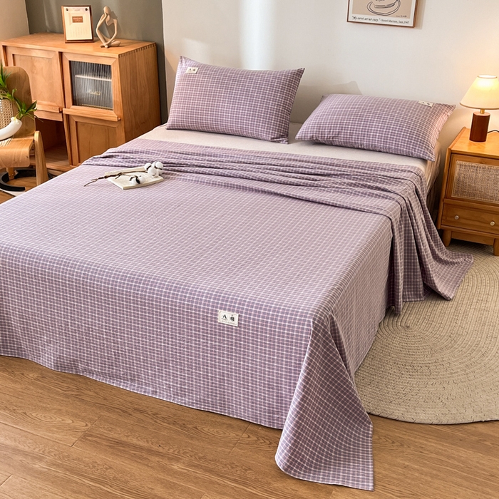 91家纺网 家纺一手货源 找家纺 21度C 2026新款A类全棉水洗棉母婴级床单 米娜紫