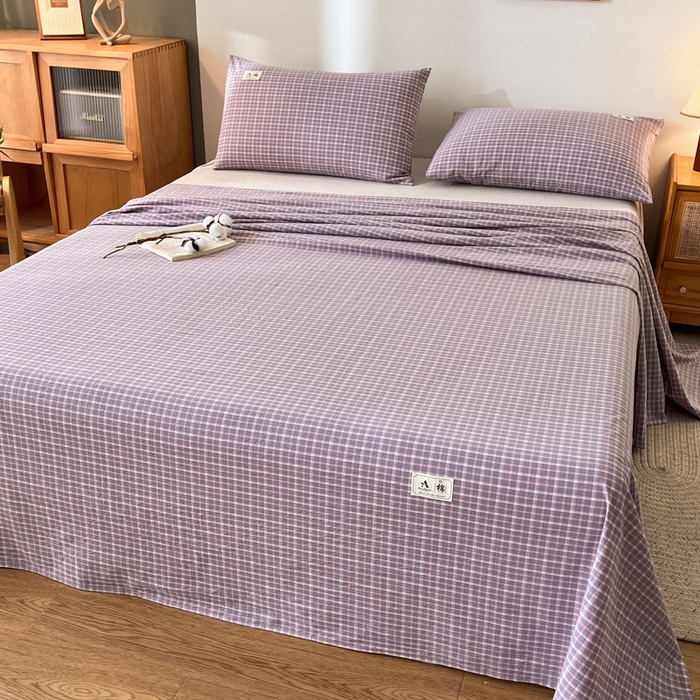 91家纺网 家纺一手货源 找家纺 21度C 2026新款A类全棉水洗棉母婴级床单 米娜紫