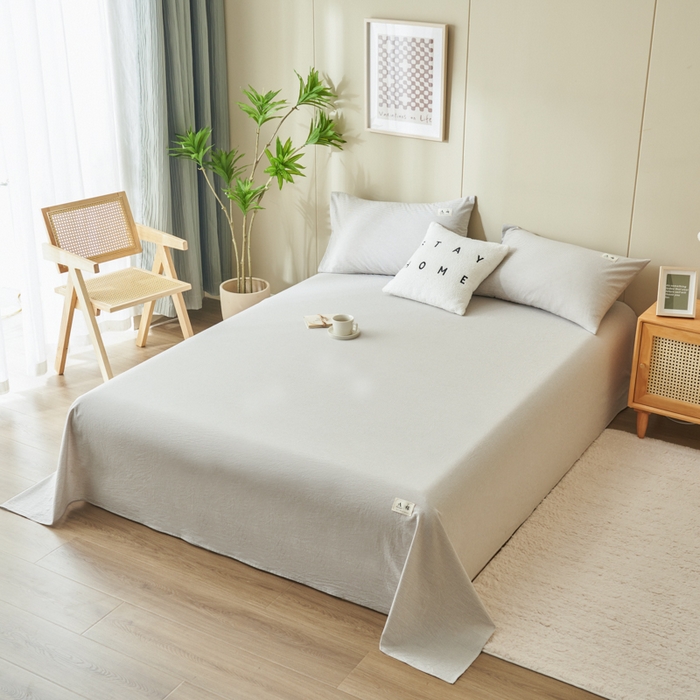 91家纺网 家纺一手货源 找家纺 21度C 2026新款A类全棉水洗棉母婴级床单 密条灰