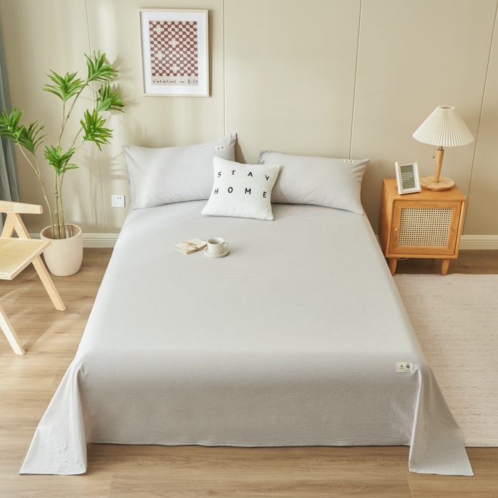 91家纺网 家纺一手货源 找家纺 21度C 2026新款A类全棉水洗棉母婴级床单 密条灰