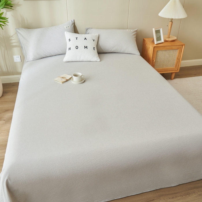 91家纺网 家纺一手货源 找家纺 21度C 2026新款A类全棉水洗棉母婴级床单 密条灰