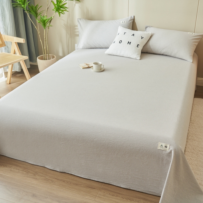 91家纺网 家纺一手货源 找家纺 21度C 2026新款A类全棉水洗棉母婴级床单 密条灰