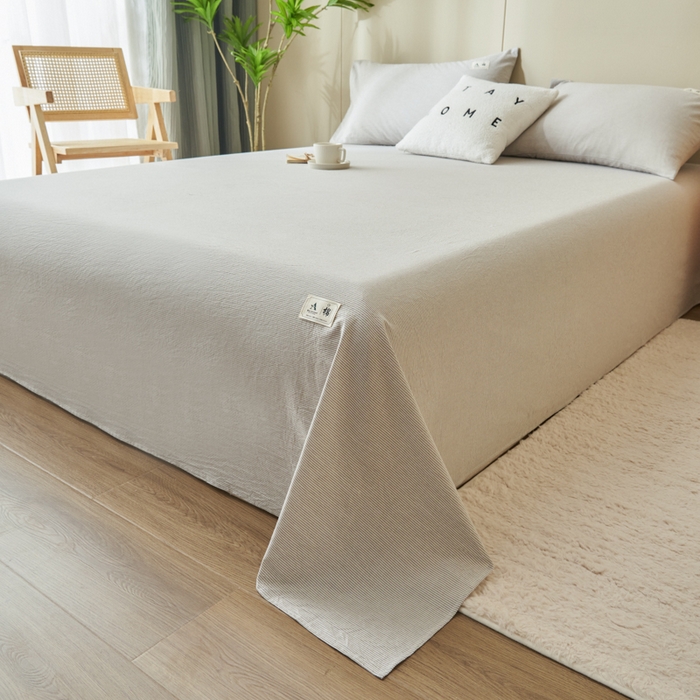 91家纺网 家纺一手货源 找家纺 21度C 2026新款A类全棉水洗棉母婴级床单 密条灰