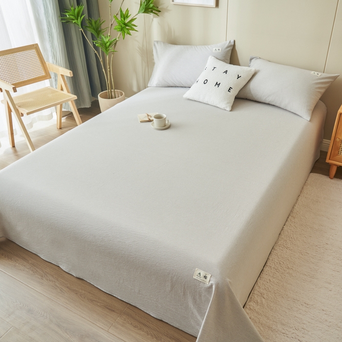 91家纺网 家纺一手货源 找家纺 21度C 2026新款A类全棉水洗棉母婴级床单 密条灰