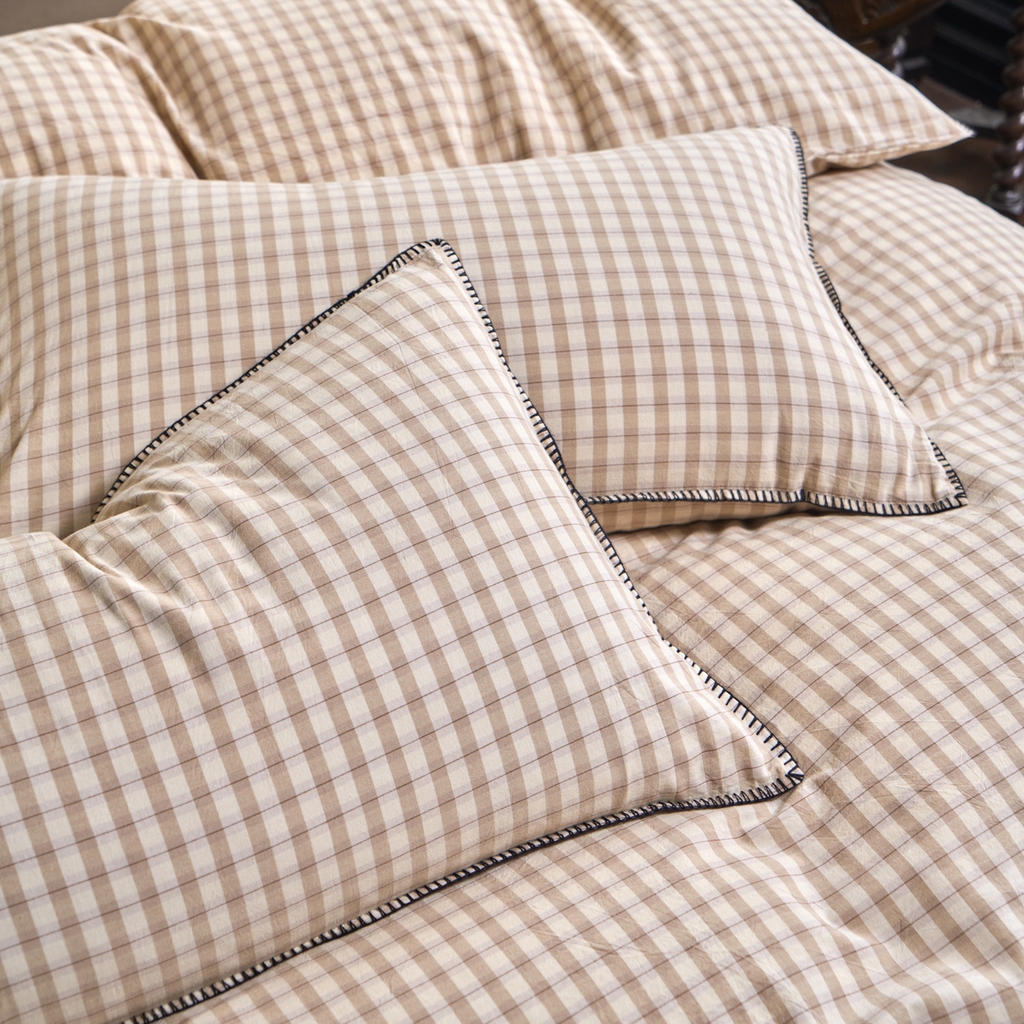 91家纺网 家纺一手货源 找家纺 洋铭区（原狠狠爱） 2026新款色织水洗棉一字边四件套系列 朵拉咖格