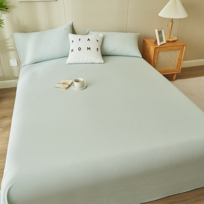 91家纺网 家纺一手货源 找家纺 21度C 2026新款A类全棉水洗棉母婴级床单 密条绿