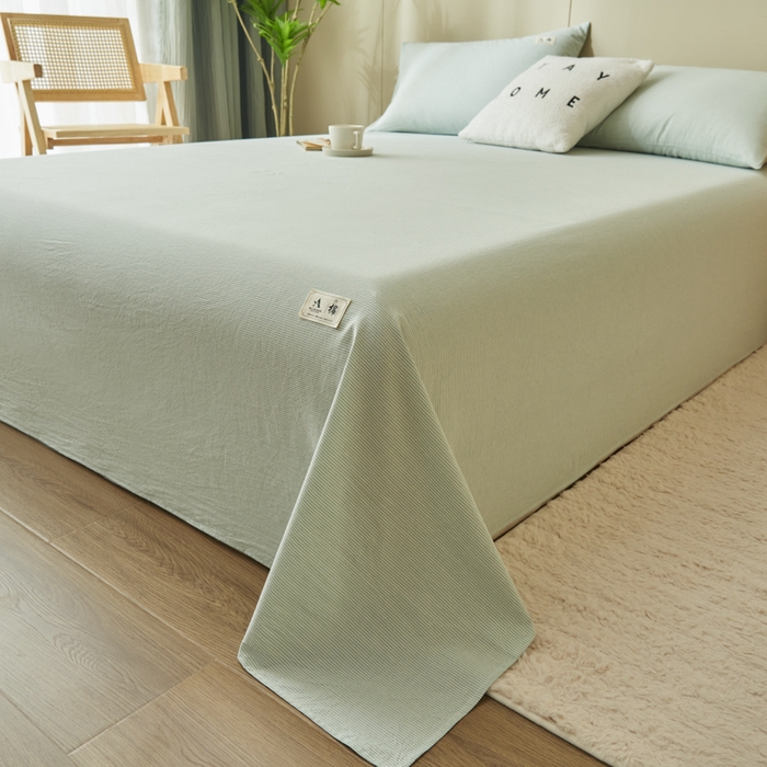 91家纺网 家纺一手货源 找家纺 21度C 2026新款A类全棉水洗棉母婴级床单 密条绿