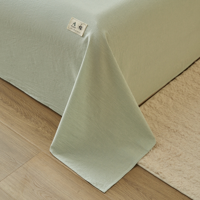 91家纺网 家纺一手货源 找家纺 21度C 2026新款A类全棉水洗棉母婴级床单 密条绿