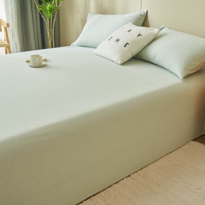 91家纺网 家纺一手货源 找家纺 21度C 2026新款A类全棉水洗棉母婴级床单 密条绿