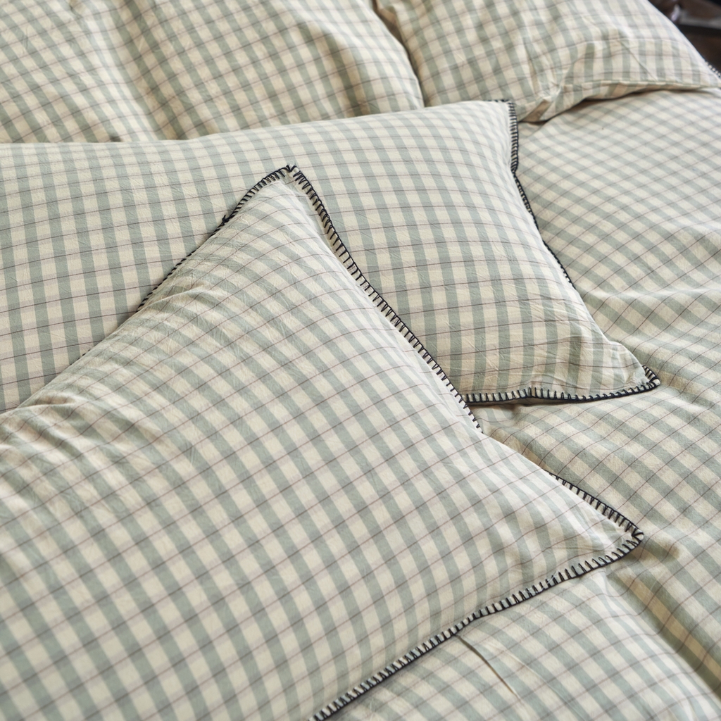 91家纺网 家纺一手货源 找家纺 洋铭区（原狠狠爱） 2026新款色织水洗棉一字边四件套系列 朵拉绿格