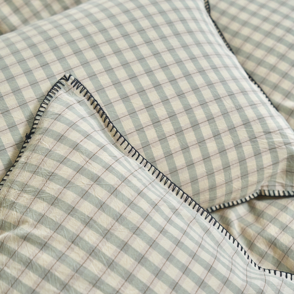 91家纺网 家纺一手货源 找家纺 洋铭区（原狠狠爱） 2026新款色织水洗棉一字边四件套系列 朵拉绿格