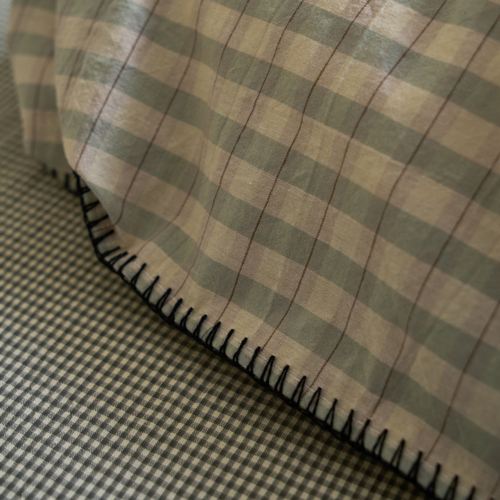 91家纺网 家纺一手货源 找家纺 洋铭区（原狠狠爱） 2026新款色织水洗棉一字边四件套系列 朵拉绿格