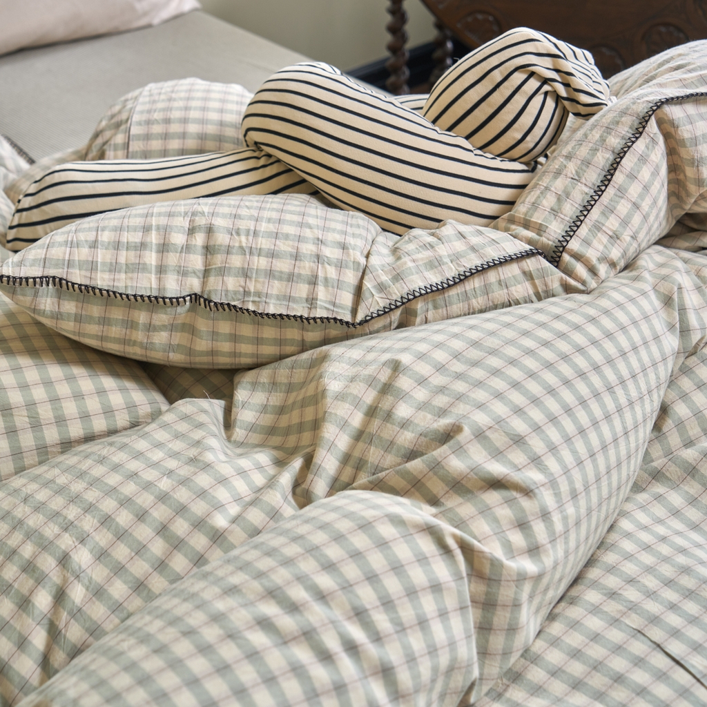 91家纺网 家纺一手货源 找家纺 洋铭区（原狠狠爱） 2026新款色织水洗棉一字边四件套系列 朵拉绿格