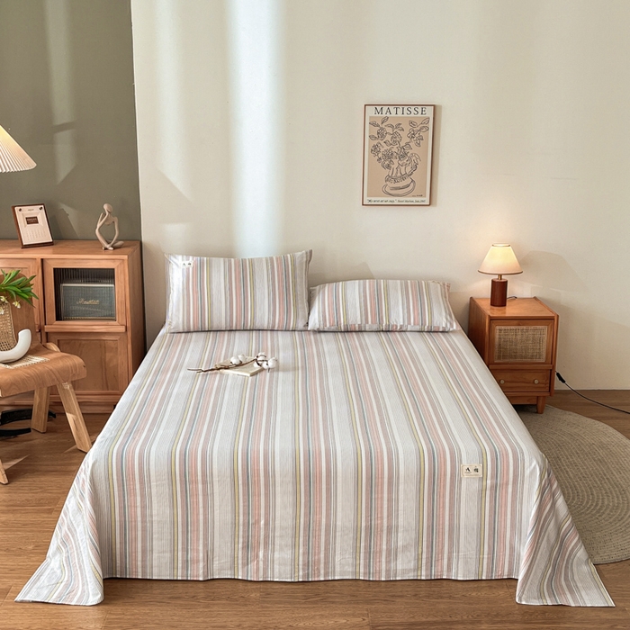 91家纺网 家纺一手货源 找家纺 21度C 2026新款A类全棉水洗棉母婴级床单 沐妍粉