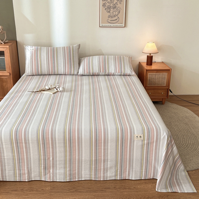 91家纺网 家纺一手货源 找家纺 21度C 2026新款A类全棉水洗棉母婴级床单 沐妍粉