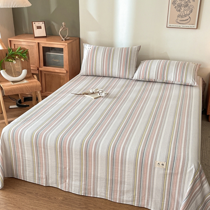 91家纺网 家纺一手货源 找家纺 21度C 2026新款A类全棉水洗棉母婴级床单 沐妍粉