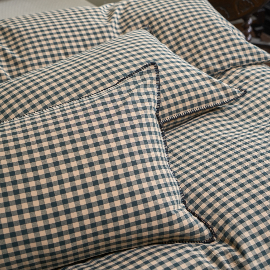 91家纺网 家纺一手货源 找家纺 洋铭区（原狠狠爱） 2026新款色织水洗棉一字边四件套系列 翡翠绿格