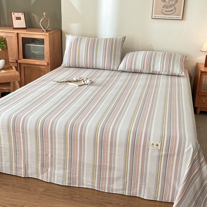 91家纺网 家纺一手货源 找家纺 21度C 2026新款A类全棉水洗棉母婴级床单 沐妍粉