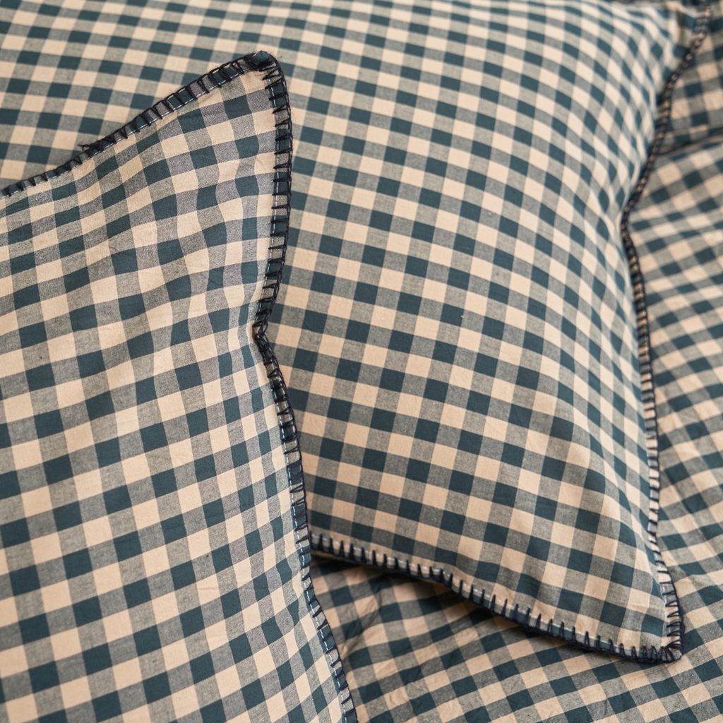 91家纺网 家纺一手货源 找家纺 洋铭区（原狠狠爱） 2026新款色织水洗棉一字边四件套系列 翡翠绿格