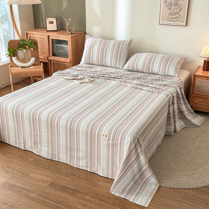 91家纺网 家纺一手货源 找家纺 21度C 2026新款A类全棉水洗棉母婴级床单 沐妍粉