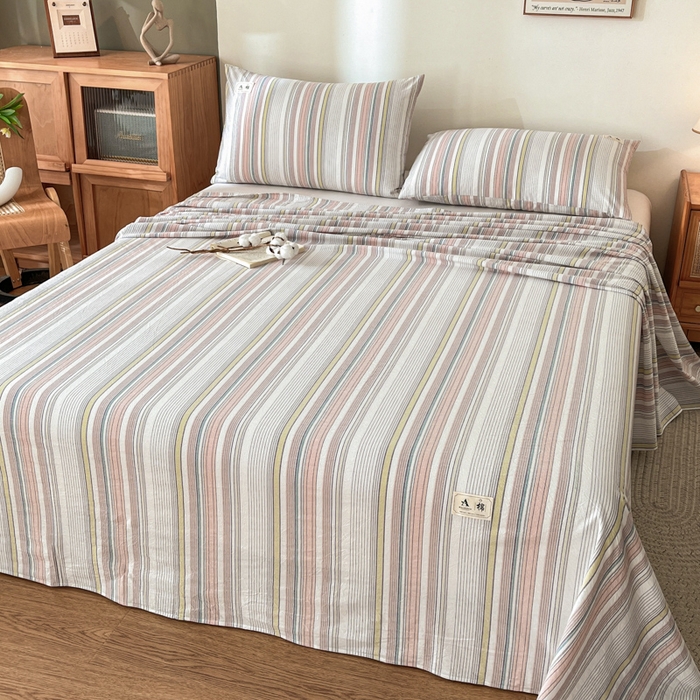 91家纺网 家纺一手货源 找家纺 21度C 2026新款A类全棉水洗棉母婴级床单 沐妍粉