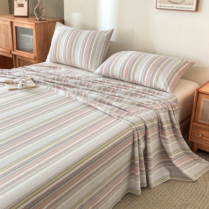 91家纺网 家纺一手货源 找家纺 21度C 2026新款A类全棉水洗棉母婴级床单 沐妍粉