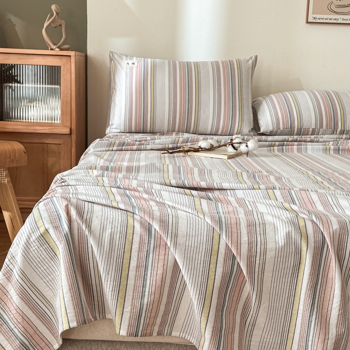 91家纺网 家纺一手货源 找家纺 21度C 2026新款A类全棉水洗棉母婴级床单 沐妍粉