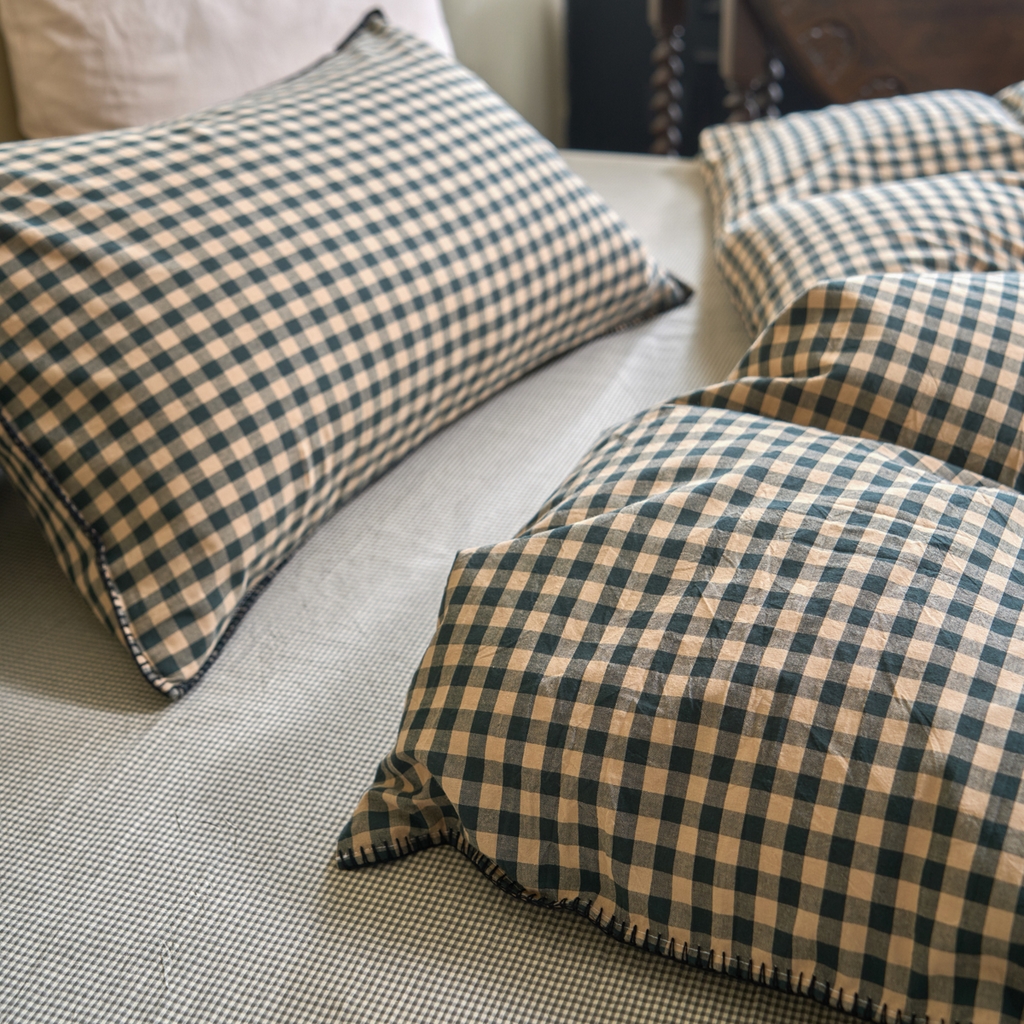 91家纺网 家纺一手货源 找家纺 洋铭区（原狠狠爱） 2026新款色织水洗棉一字边四件套系列 翡翠绿格