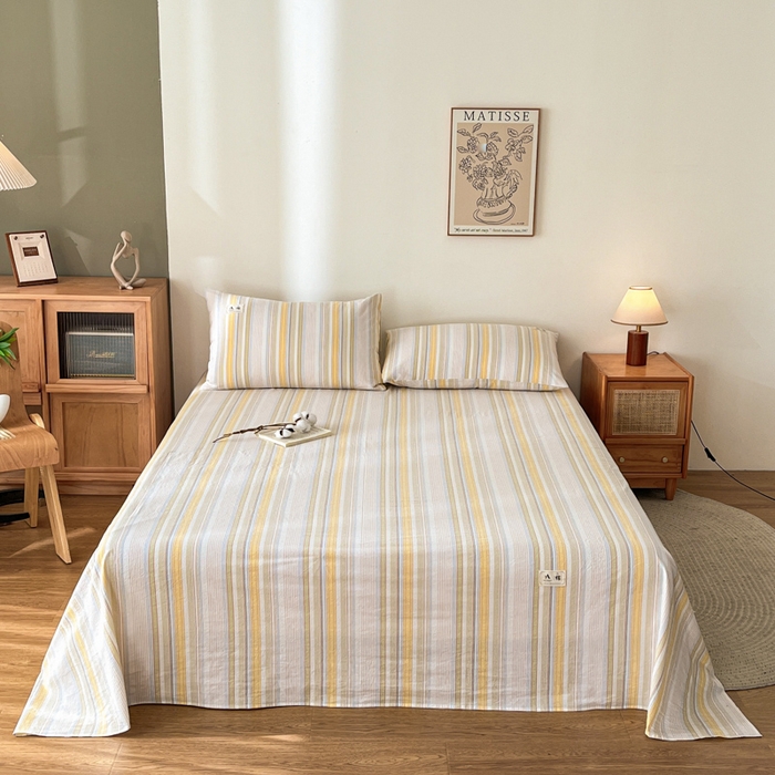 91家纺网 家纺一手货源 找家纺 21度C 2026新款A类全棉水洗棉母婴级床单 沐妍黄