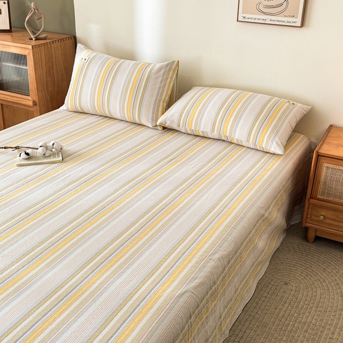 91家纺网 家纺一手货源 找家纺 21度C 2026新款A类全棉水洗棉母婴级床单 沐妍黄