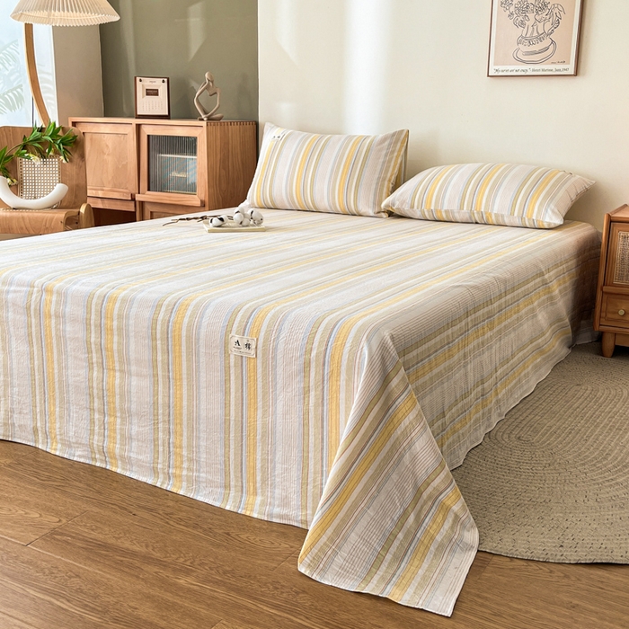 91家纺网 家纺一手货源 找家纺 21度C 2026新款A类全棉水洗棉母婴级床单 沐妍黄