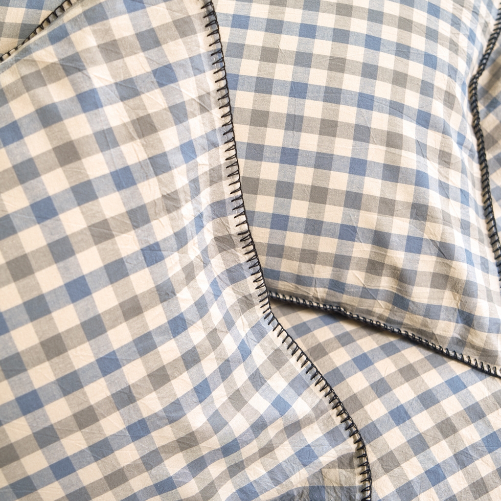 91家纺网 家纺一手货源 找家纺 洋铭区（原狠狠爱） 2026新款色织水洗棉一字边四件套系列 风雅蓝格