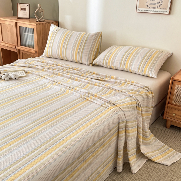 91家纺网 家纺一手货源 找家纺 21度C 2026新款A类全棉水洗棉母婴级床单 沐妍黄