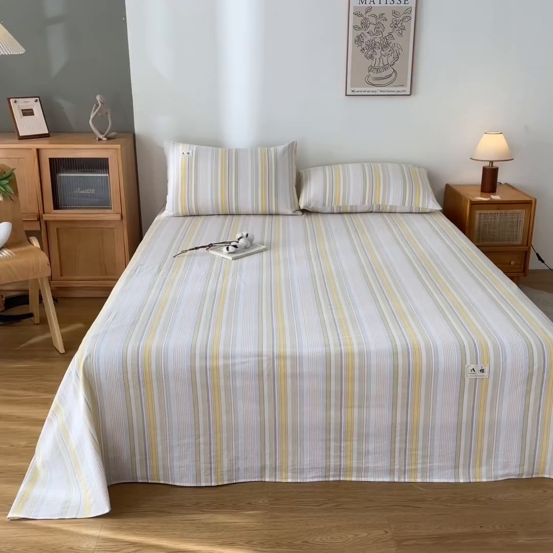 91家纺网 家纺一手货源 找家纺 21度C 2026新款A类全棉水洗棉母婴级床单 沐妍黄