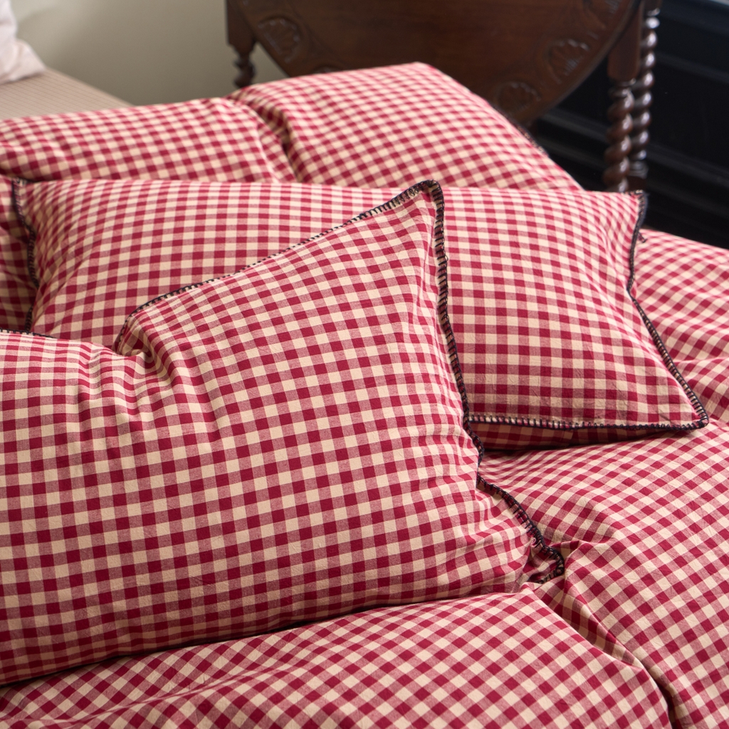 91家纺网 家纺一手货源 找家纺 洋铭区（原狠狠爱） 2026新款色织水洗棉一字边四件套系列 枫叶红格